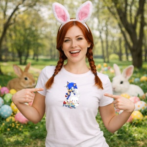 Tricou Paste Sonic Iepuras Felices Pascua Oua Colorate, din bumbac 100%, tricou alb, Copii | Dama | Barbat - Img 9