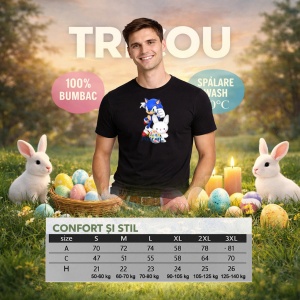 Tricou Paste Sonic Iepuras Felices Pascua Oua Colorate, din bumbac 100%, tricou negru, Copii | Dama | Barbat - Img 6