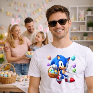 Tricou Paste Sonic Paste Cos Oua Colorate Alergare, din bumbac 100%, tricou alb, Copii | Dama | Barbat - Img 7
