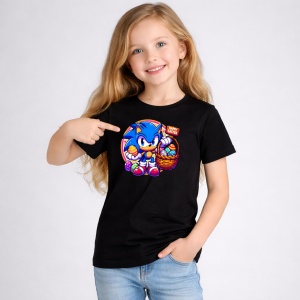 Tricou Paste Sonic Paste Cos Oua Colorate Vesel, din bumbac 100%, tricou negru, Copii | Dama | Barbat - Img 1