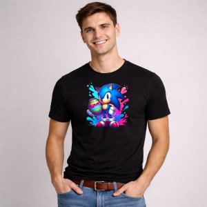 Tricou Paste Sonic Paste Ou Colorat Stil Graffiti, din bumbac 100%, tricou negru, Copii | Dama | Barbat - Img 2