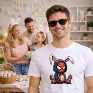Tricou Paste Spiderman Iepuras Paste Ou Decorativ, din bumbac 100%, tricou alb, Copii | Dama | Barbat - Img 7