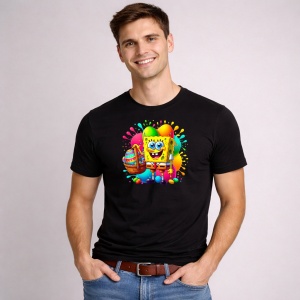 Tricou Paste Spongebob Paste Cos Oua Colorate Vesel, din bumbac 100%, tricou negru, Copii | Dama | Barbat - Img 1