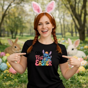 Tricou Paste Stitch My First Easter Iepuras Oua Colorate, din bumbac 100%, tricou negru, Copii | Dama | Barbat - Img 9