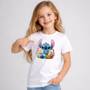 Tricou Paste Stitch Paste Cos Oua Colorate Flori, din bumbac 100%, tricou alb, Copii | Dama | Barbat