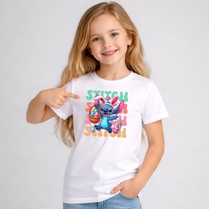 Tricou Paste Stitch Paste Oua Colorate Stil Desen Text, din bumbac 100%, tricou alb, Copii | Dama | Barbat