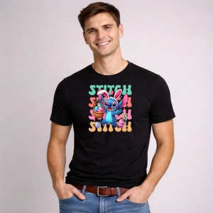 Tricou Paste Stitch Paste Oua Colorate Stil Desen Text, din bumbac 100%, tricou negru, Copii | Dama | Barbat - Img 3