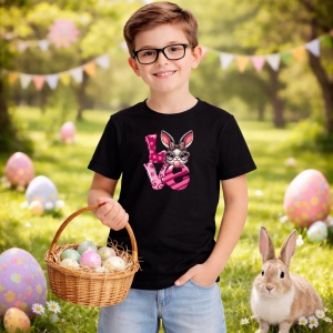 Tricou Paste Text Love Roz Cu Iepuras Cute Easter, din bumbac 100%, tricou negru, Copii | Dama | Barbat - Img 5