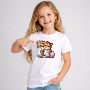 Tricou Paste Tigru Paste Oua Colorate Happy Easter Semn, din bumbac 100%, tricou alb, Copii | Dama | Barbat - Img 2
