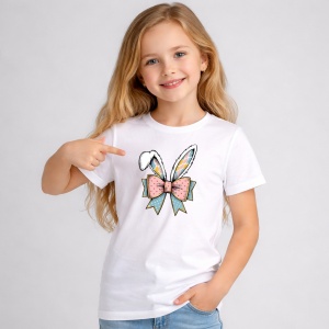 Tricou Paste Urechi Iepuras Cu Fundita Pastel Decor Cute, din bumbac 100%, tricou alb, Copii | Dama | Barbat - Img 2