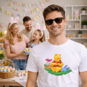 Tricou Paste Winnie The Pooh Paste Cos Oua Colorate Iarba, din bumbac 100%, tricou alb, Copii | Dama | Barbat - Img 7