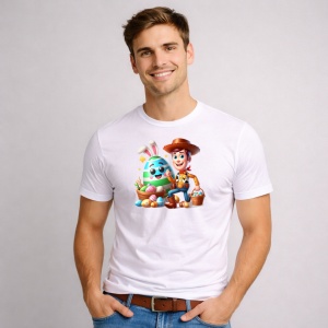 Tricou Paste Woody Toy Story Paste Iepuras Oua, din bumbac 100%, tricou alb, Copii | Dama | Barbat - Img 1