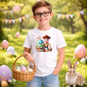 Tricou Paste Woody Toy Story Paste Iepuras Oua, din bumbac 100%, tricou alb, Copii | Dama | Barbat - Img 5