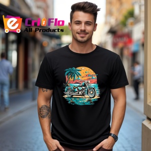 Tricou Peisaj cu palmieri si mare fundal apus Copii | Dama | Barbat, culoare negru - Img 6