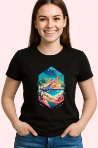 Tricou Peisaj Tropical In Diamant, Copii | Dama | Barbat, culoare negru - Img 3