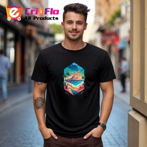 Tricou Peisaj Tropical In Diamant, Copii | Dama | Barbat, culoare negru - Img 4