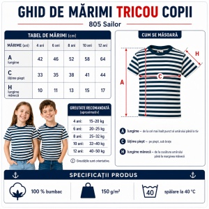 Tricou pentru Copii Marinăresc | Dungi Alb-Albastru - 805 - Img 4