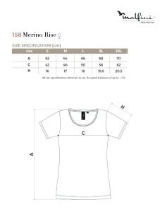 tabel marimi dimensiuni tricou pentru dama lana merino