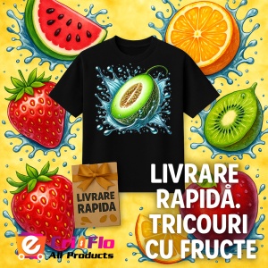 Tricou Pepene galben si jet de apa, Fructe, Copii | Dama, culoare negru - Img 12