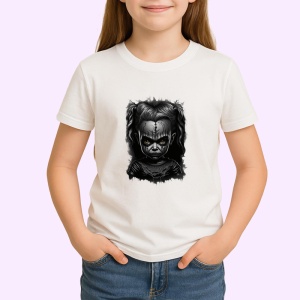 Tricou Personaj horror stil caricatura alb negru expresie intensa Copii | Dama | Barbat - Img 4