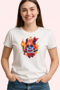 Tricou Personaj Razboinic Rosu Foc Fundal Gri, din bumbac 100% , tricou alb pentru Copii | Dama | Barbat - Img 2