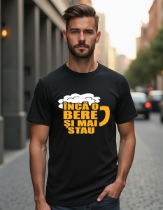 Tricou personalizat pentru bărbați din bumbac 100% - Inca O Bere Si Mai Stau