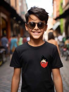 Tricou personalizat pentru copii din bumbac 100% cu imprimeu de buzunar - Goku din Dragon Ball - Cadou perfect pentru fanii anime