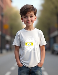 Tricou personalizat pentru copii din bumbac 100% - Einstein SpongeMind, Einstein, SpongeBob, știință, desen animat, matematică, pop art