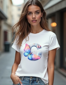 Tricou personalizat pentru dama din bumbac 100% - Butterfly - Litera C