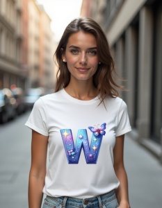 Tricou personalizat pentru dama din bumbac 100% - Butterfly - Litera W
