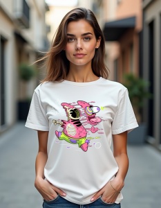 Tricou personalizat pentru dama din bumbac 100% - Glitchy Patrick, SpongeBob, desen animat, glitch, suprarealist, pop art