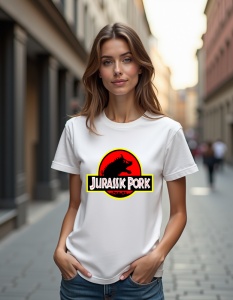 Tricou personalizat pentru dama din bumbac 100% - Jurrasic Pork