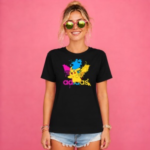 Tricou Pikachu Pokemon Vopsea Improscata Logo Roz Urban Street Art, din bumbac 100%, tricou negru, Copii | Dama | Barbat - Img 2