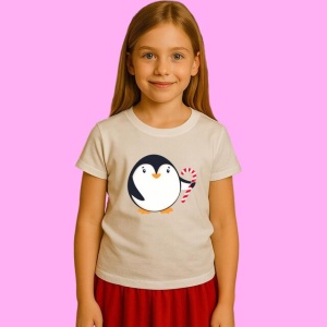 Tricou Pinguin Craciun Merry Christmas Text, din bumbac 100%, tricou alb, Copii | Dama | Barbat - Img 3