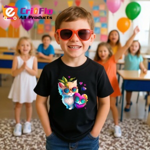 Tricou Pisica alba cu flori galbene si fundal curat Copii | Dama | Barbat, culoare negru