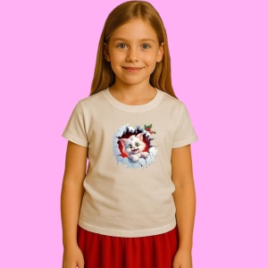 Tricou Pisica Alba Cu Fundal Gri Craciun, din bumbac 100% Copii | Dama | Barbat - Img 3