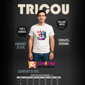 Tricou Pisica alba cu ochelari si flori mov pe luna Copii | Dama | Barbat - Img 6
