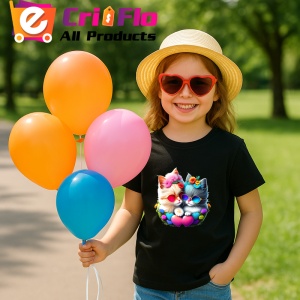 Tricou Pisica alba cu ochelari si flori mov pe luna Copii | Dama | Barbat, culoare negru - Img 10