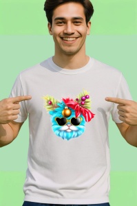 Tricou Pisica albastra cu fundita si globuri roz Copii | Dama | Barbat - Img 2
