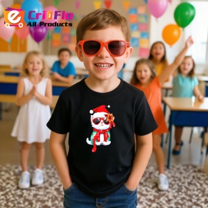 Tricou Pisica Craciun cu baston rosu si esarfa cu buline Copii | Dama | Barbat, culoare negru - Img 11