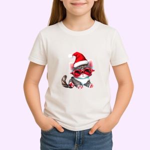 Tricou Pisica Craciun cu caciula si ochelari rosii Copii | Dama | Barbat - Img 3