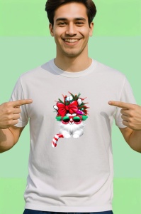 Tricou Pisica cu fundal brad si fundita mare rosie Copii | Dama | Barbat - Img 2
