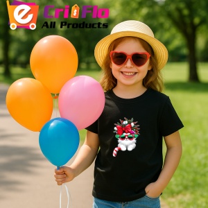 Tricou Pisica cu fundal brad si fundita mare rosie Copii | Dama | Barbat, culoare negru - Img 11