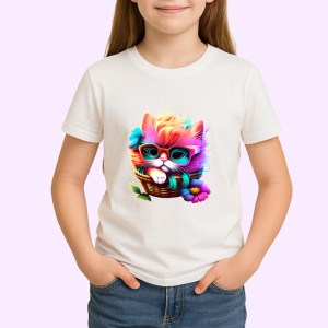 Tricou Pisica curcubeu cu ochelari verzi in stil cool Copii | Dama | Barbat - Img 4