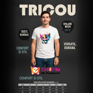 Tricou Pisica curcubeu cu ochi mari si fluture roz Copii | Dama | Barbat - Img 6