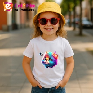Tricou Pisica curcubeu pufoasa cu minge de fotbal Copii | Dama | Barbat - Img 11