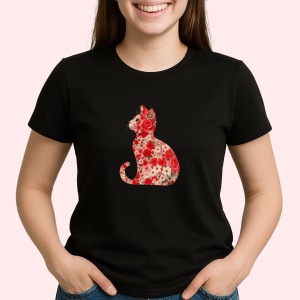 Tricou pisica formata din flori Negru, Copii | Dama | Barbat - Img 2