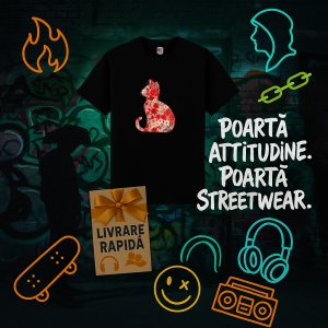 Tricou pisica formata din flori Negru, Copii | Dama | Barbat - Img 3