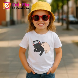 Tricou Pisica Gri Amuzanta Hello Fundal Inchis, din bumbac 100% , tricou alb pentru Copii | Dama | Barbat - Img 5