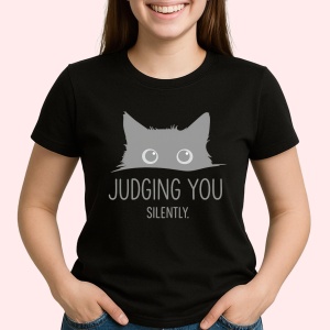 Tricou Pisica judging you Negru, Copii | Dama | Barbat - Img 2